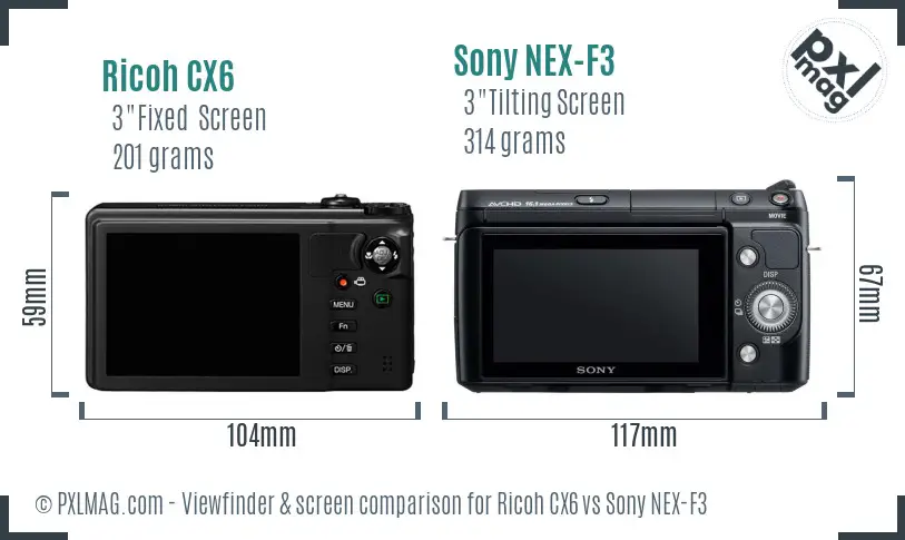 Ricoh CX6 vs Sony NEX-F3 Screen and Viewfinder comparison