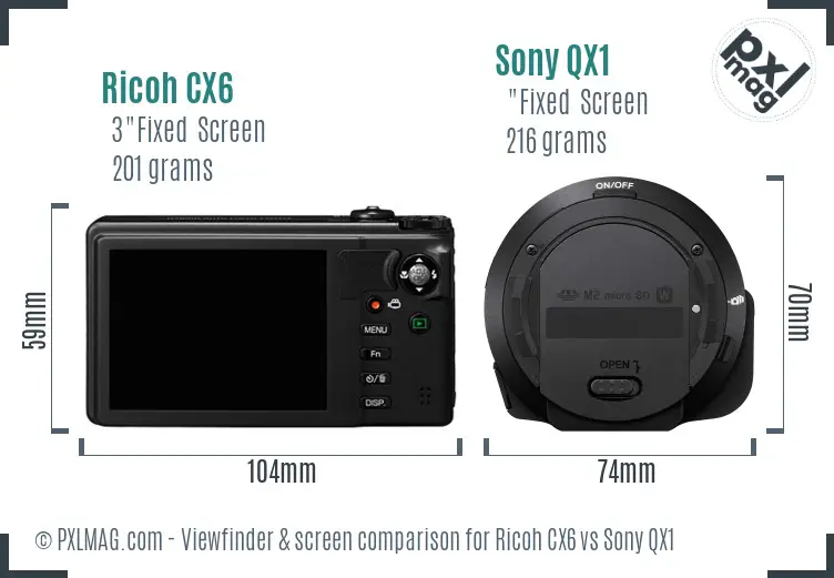 Ricoh CX6 vs Sony QX1 Screen and Viewfinder comparison