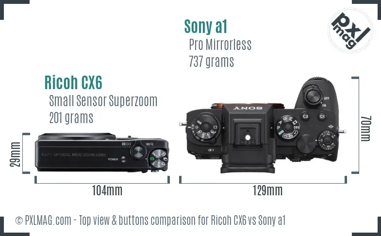 Ricoh CX6 vs Sony a1 top view buttons comparison