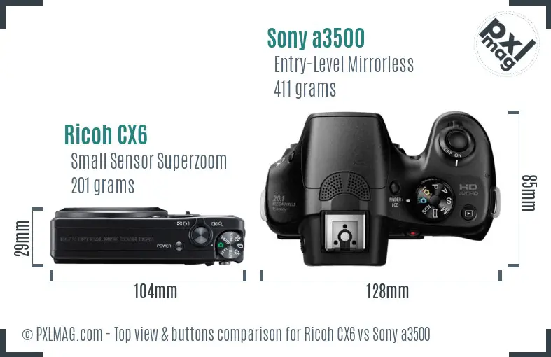 Ricoh CX6 vs Sony a3500 top view buttons comparison