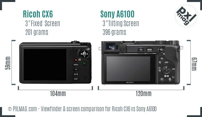 Ricoh CX6 vs Sony A6100 Screen and Viewfinder comparison