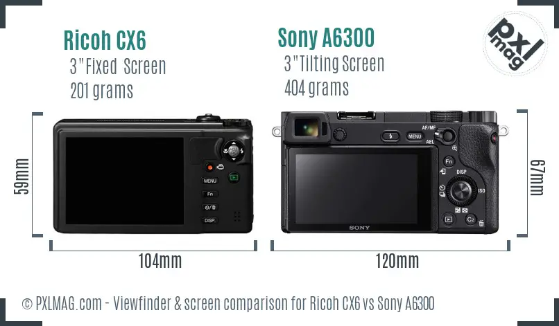 Ricoh CX6 vs Sony A6300 Screen and Viewfinder comparison