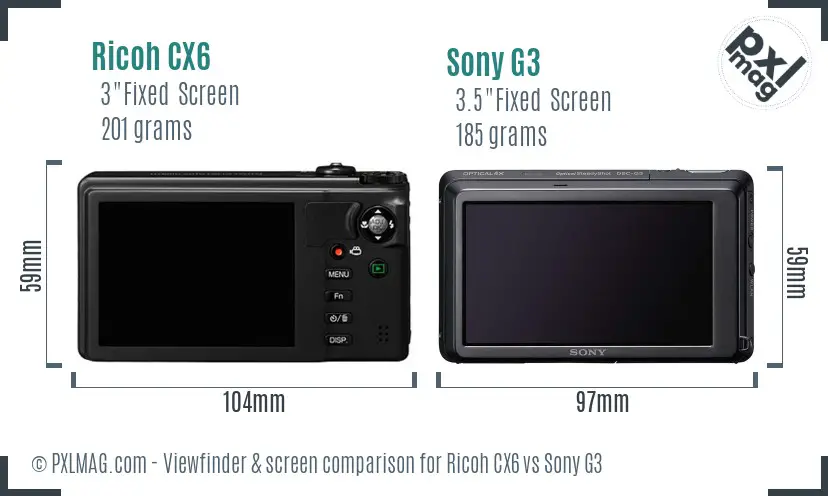 Ricoh CX6 vs Sony G3 Screen and Viewfinder comparison