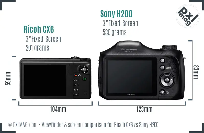 Ricoh CX6 vs Sony H200 Screen and Viewfinder comparison