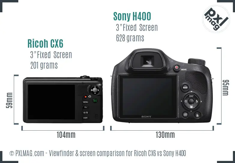 Ricoh CX6 vs Sony H400 Screen and Viewfinder comparison