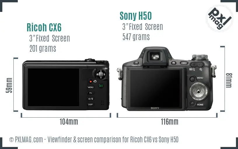 Ricoh CX6 vs Sony H50 Screen and Viewfinder comparison