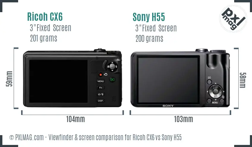 Ricoh CX6 vs Sony H55 Screen and Viewfinder comparison