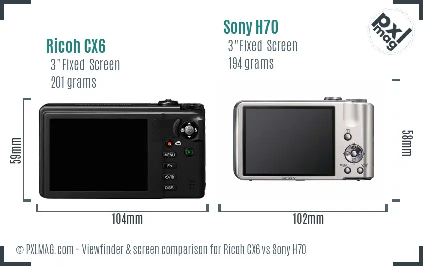 Ricoh CX6 vs Sony H70 Screen and Viewfinder comparison