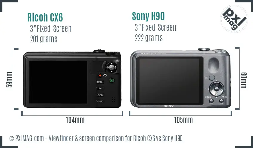 Ricoh CX6 vs Sony H90 Screen and Viewfinder comparison