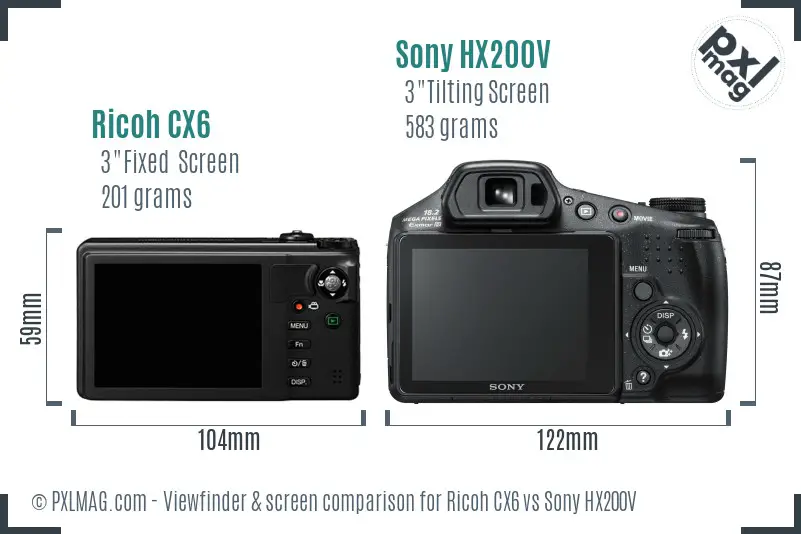 Ricoh CX6 vs Sony HX200V Screen and Viewfinder comparison