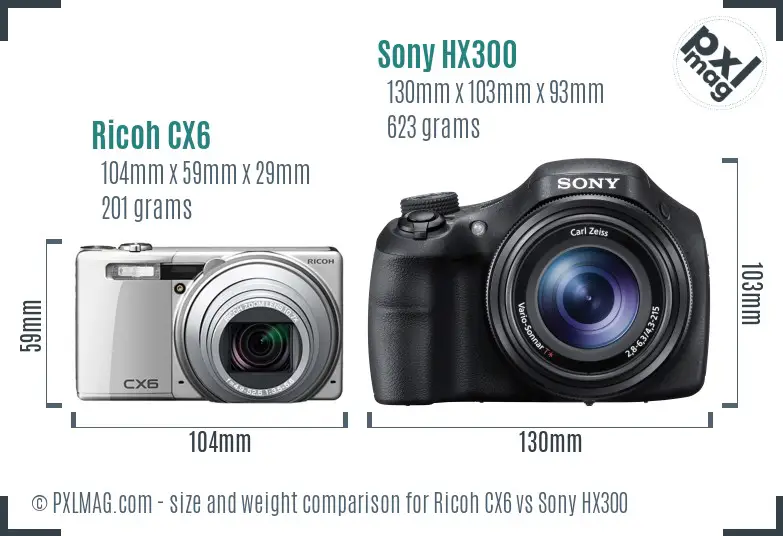 Ricoh CX6 vs Sony HX300 size comparison