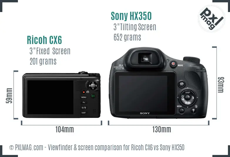 Ricoh CX6 vs Sony HX350 Screen and Viewfinder comparison