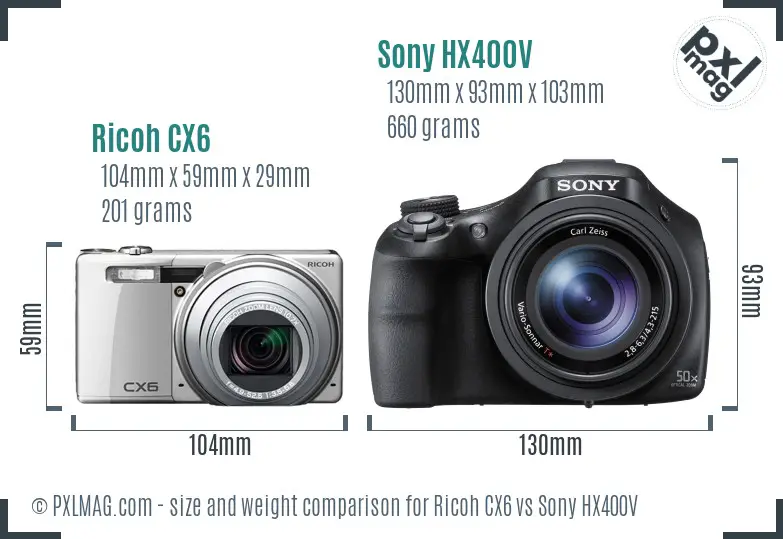 Ricoh CX6 vs Sony HX400V size comparison