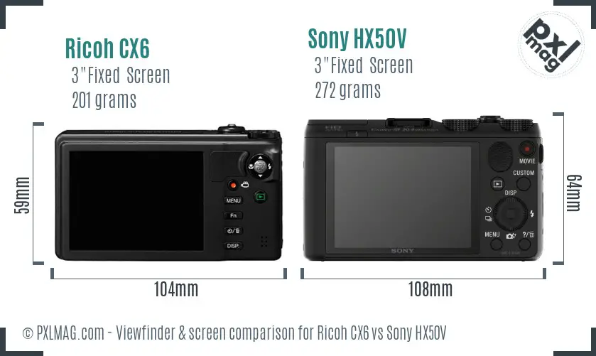 Ricoh CX6 vs Sony HX50V Screen and Viewfinder comparison