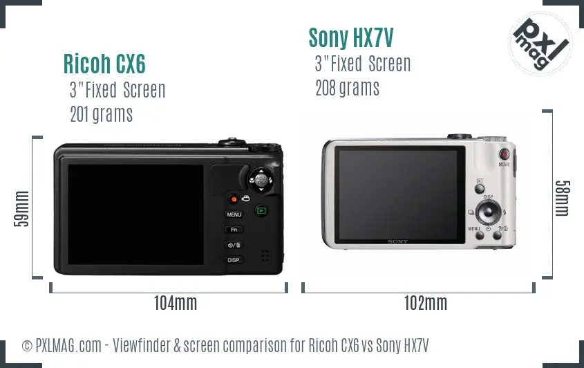 Ricoh CX6 vs Sony HX7V Screen and Viewfinder comparison