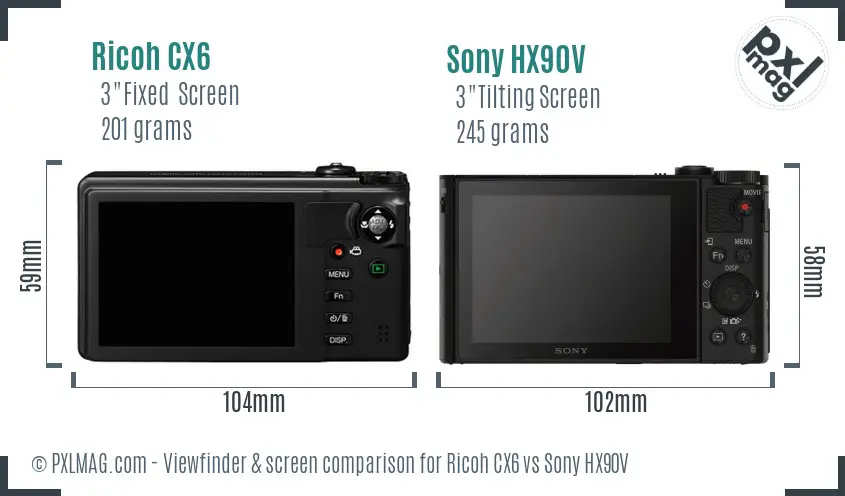 Ricoh CX6 vs Sony HX90V Screen and Viewfinder comparison