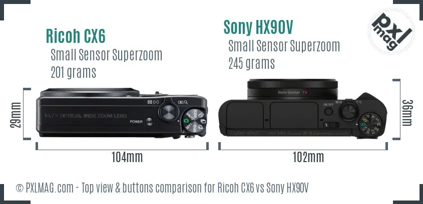 Ricoh CX6 vs Sony HX90V top view buttons comparison