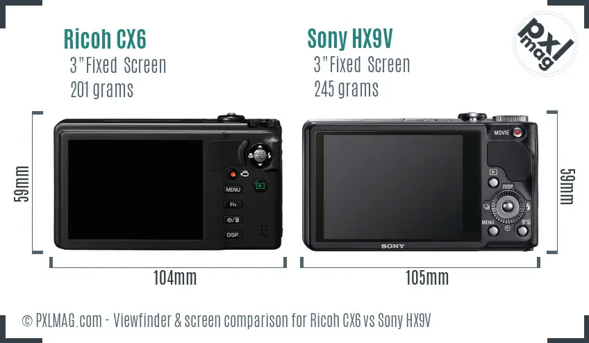 Ricoh CX6 vs Sony HX9V Screen and Viewfinder comparison