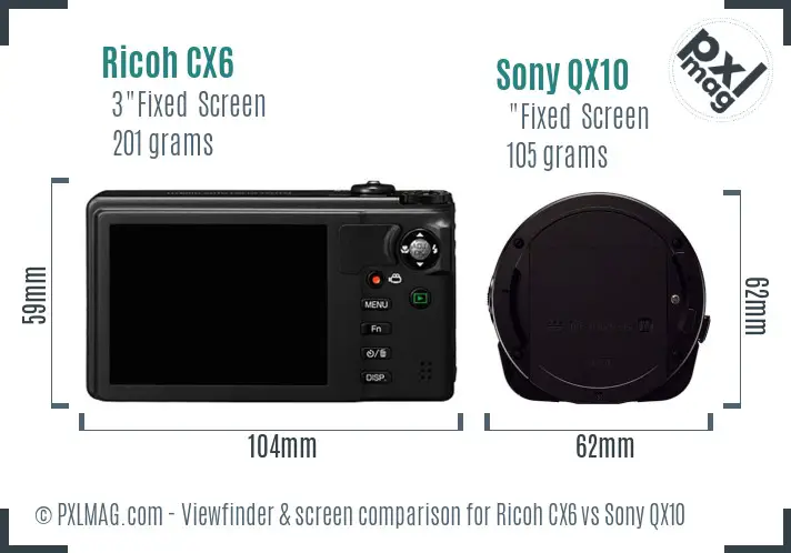 Ricoh CX6 vs Sony QX10 Screen and Viewfinder comparison