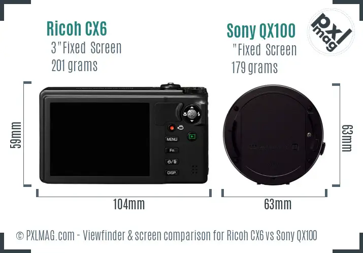 Ricoh CX6 vs Sony QX100 Screen and Viewfinder comparison