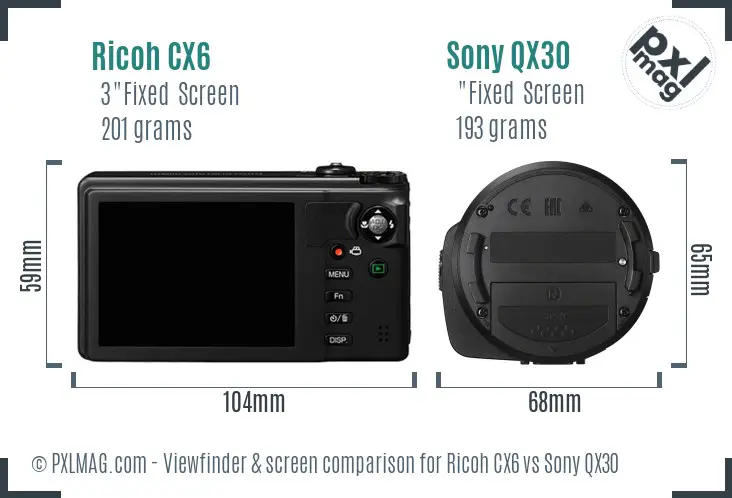 Ricoh CX6 vs Sony QX30 Screen and Viewfinder comparison