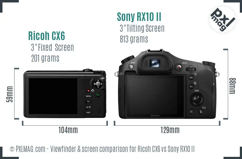 Ricoh CX6 vs Sony RX10 II Screen and Viewfinder comparison