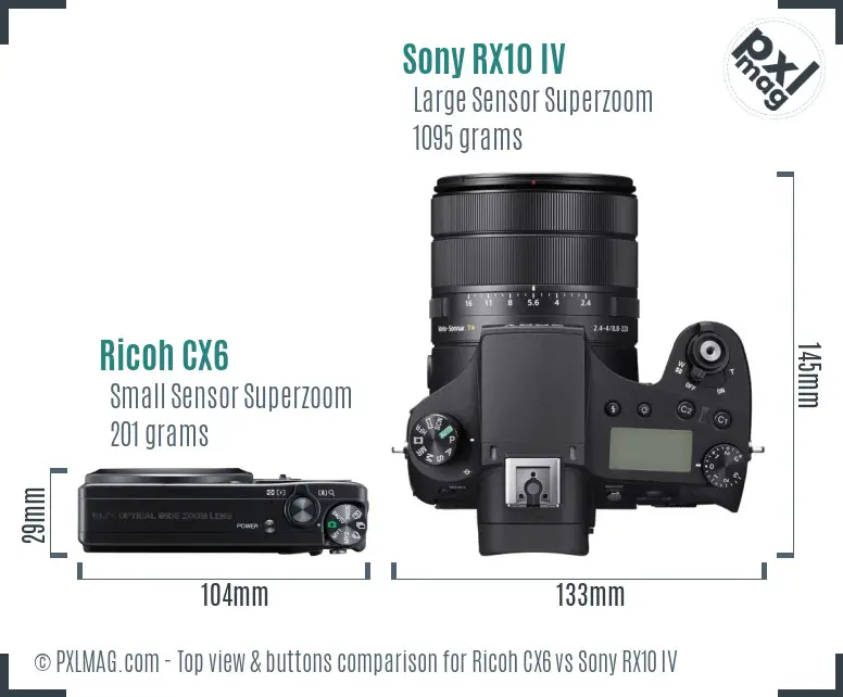 Ricoh CX6 vs Sony RX10 IV top view buttons comparison