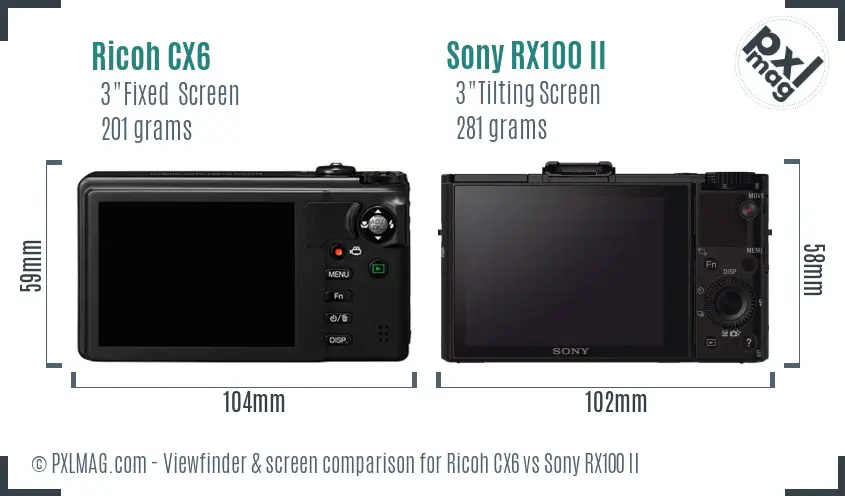 Ricoh CX6 vs Sony RX100 II Screen and Viewfinder comparison