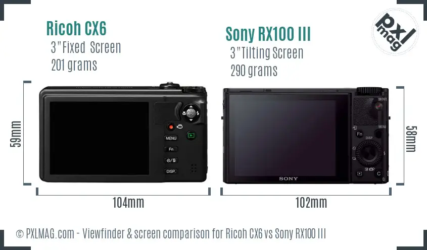 Ricoh CX6 vs Sony RX100 III Screen and Viewfinder comparison Ricoh CX6 vs Sony RX100 III Screen and Viewfinder comparison