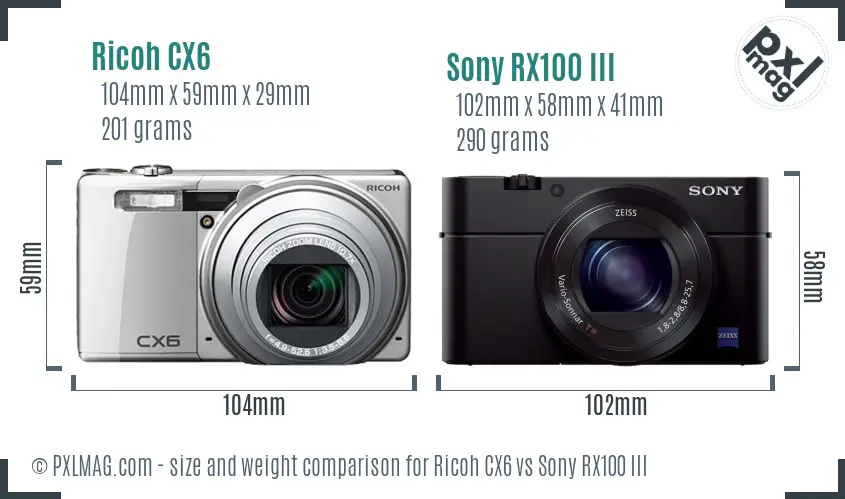 Ricoh CX6 vs Sony RX100 III size comparison Ricoh CX6 vs Sony RX100 III size comparison