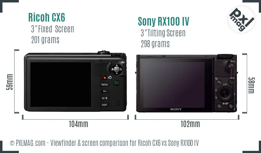 Ricoh CX6 vs Sony RX100 IV Screen and Viewfinder comparison