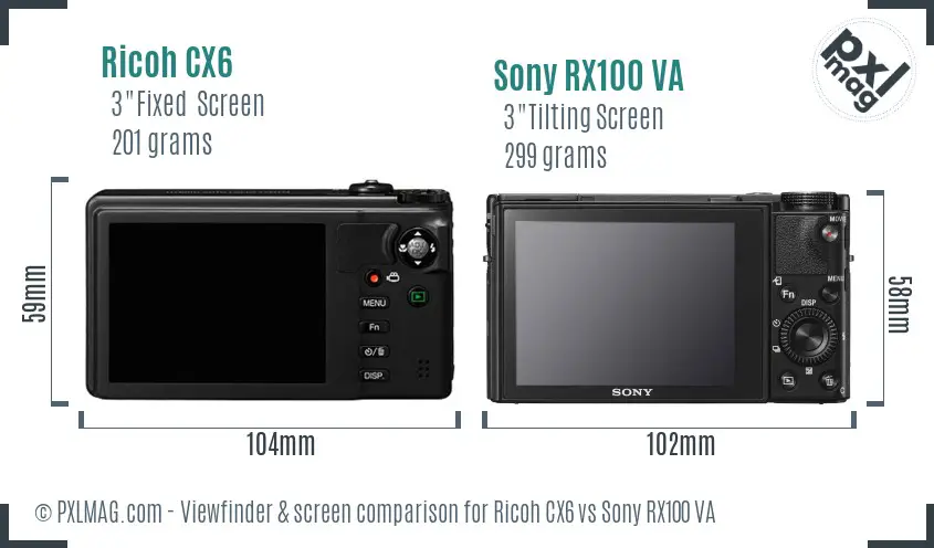 Ricoh CX6 vs Sony RX100 VA Screen and Viewfinder comparison