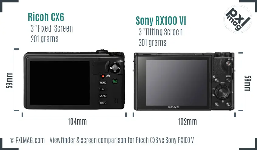 Ricoh CX6 vs Sony RX100 VI Screen and Viewfinder comparison