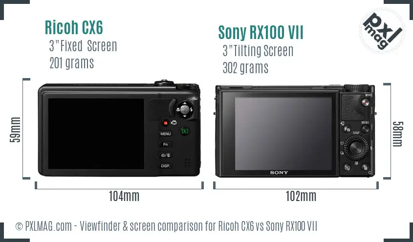Ricoh CX6 vs Sony RX100 VII Screen and Viewfinder comparison