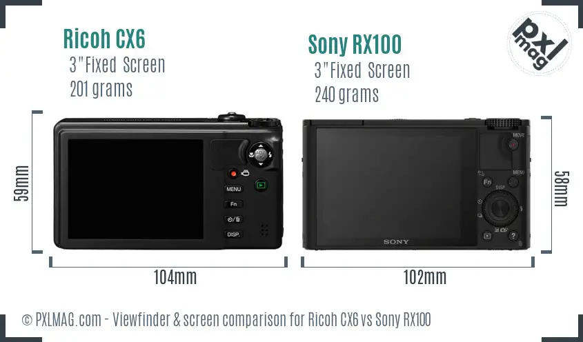 Ricoh CX6 vs Sony RX100 Screen and Viewfinder comparison