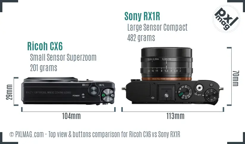 Ricoh CX6 vs Sony RX1R top view buttons comparison