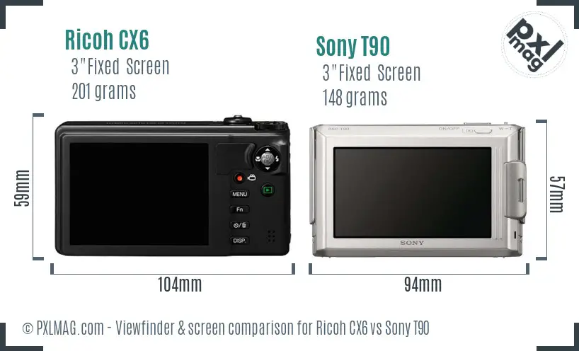 Ricoh CX6 vs Sony T90 Screen and Viewfinder comparison
