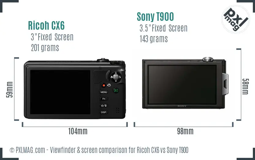 Ricoh CX6 vs Sony T900 Screen and Viewfinder comparison