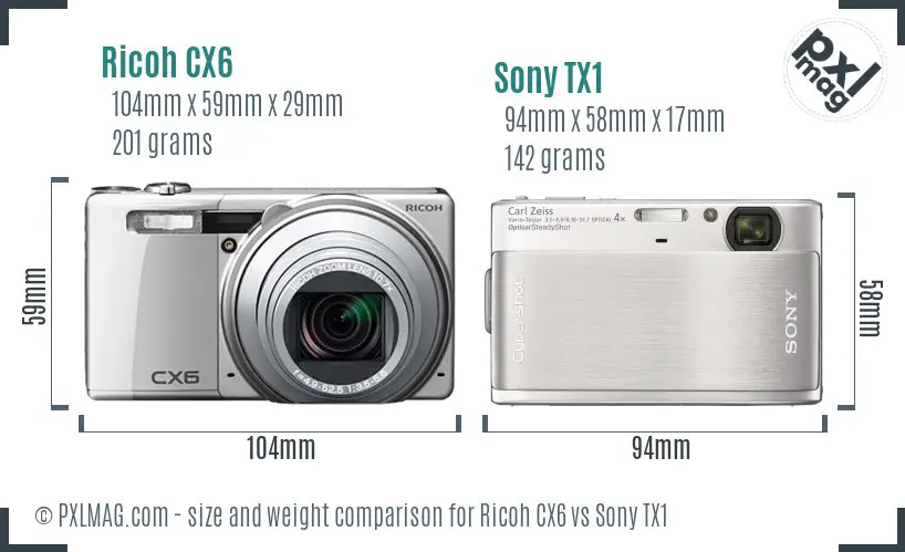 Ricoh CX6 vs Sony TX1 size comparison