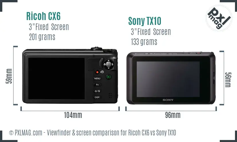 Ricoh CX6 vs Sony TX10 Screen and Viewfinder comparison