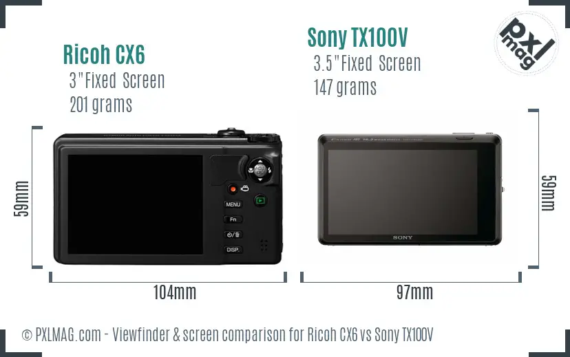 Ricoh CX6 vs Sony TX100V Screen and Viewfinder comparison