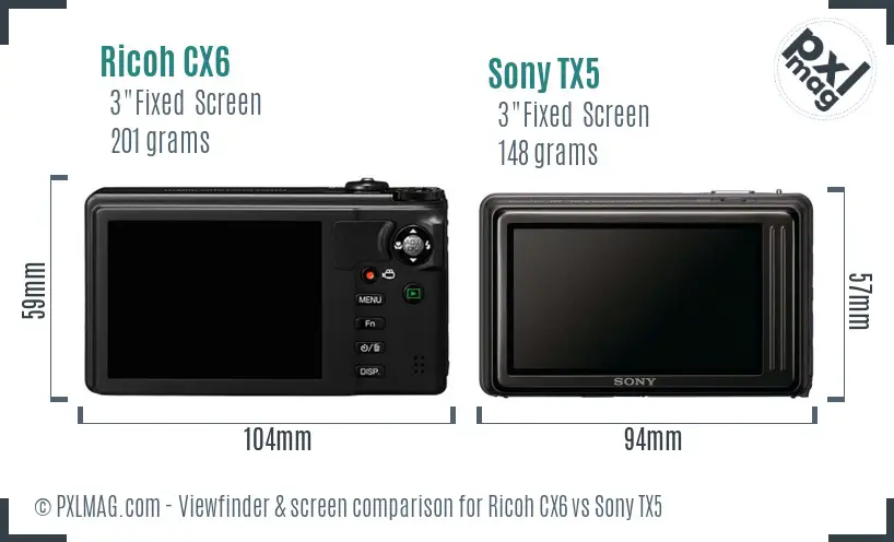 Ricoh CX6 vs Sony TX5 Screen and Viewfinder comparison