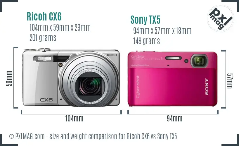 Ricoh CX6 vs Sony TX5 size comparison