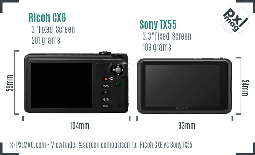 Ricoh CX6 vs Sony TX55 Screen and Viewfinder comparison