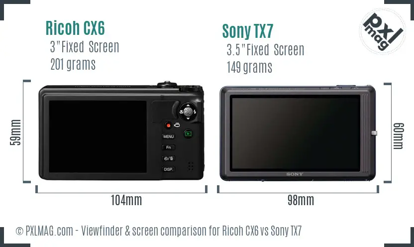 Ricoh CX6 vs Sony TX7 Screen and Viewfinder comparison