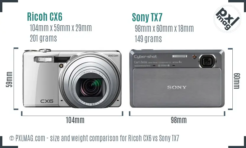 Ricoh CX6 vs Sony TX7 size comparison