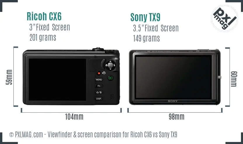 Ricoh CX6 vs Sony TX9 Screen and Viewfinder comparison
