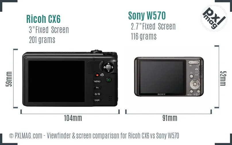 Ricoh CX6 vs Sony W570 Screen and Viewfinder comparison
