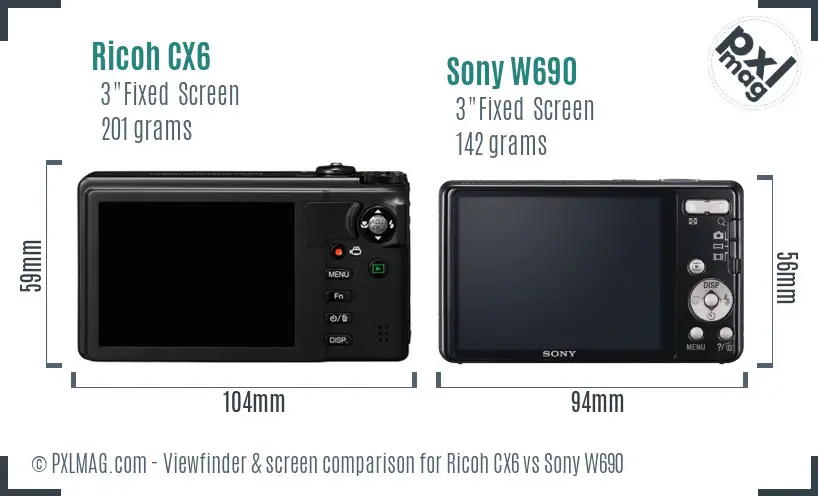 Ricoh CX6 vs Sony W690 Screen and Viewfinder comparison