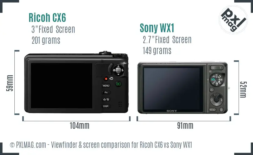 Ricoh CX6 vs Sony WX1 Screen and Viewfinder comparison